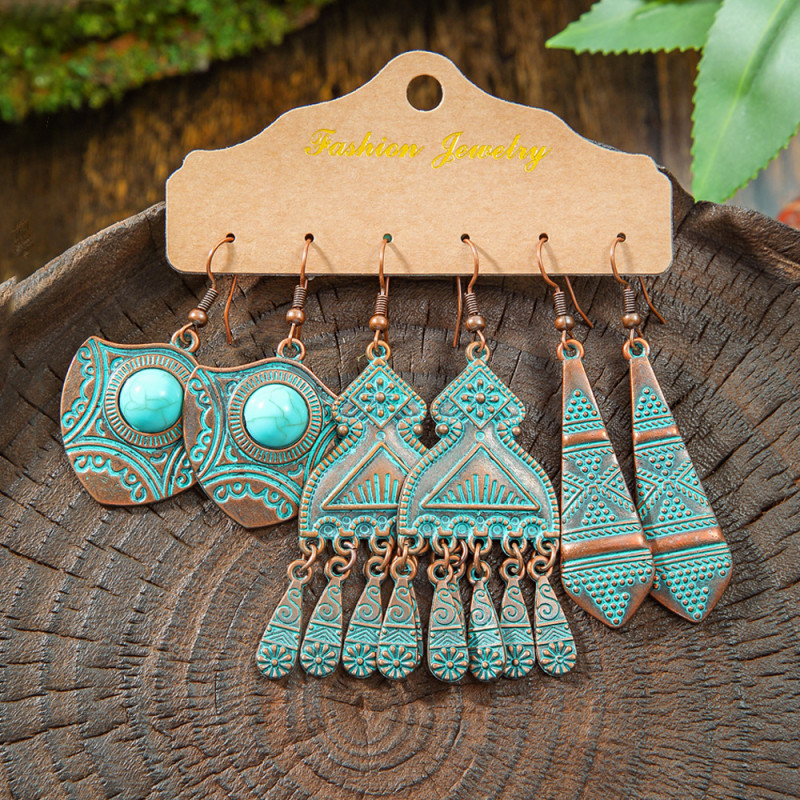Factory Direct Sale Earrings 3-Piece Set Cross-Border European and American Fashion Jewelry Set Irregular Earrings Tassel Drop Earrings