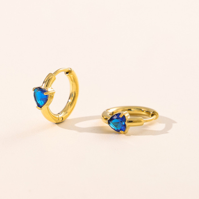 Cross-Border New Colorful Heart Round Triangle Zircon Earrings Titanium Steel Vacuum Plating Hoop Earrings High-End Gemstone