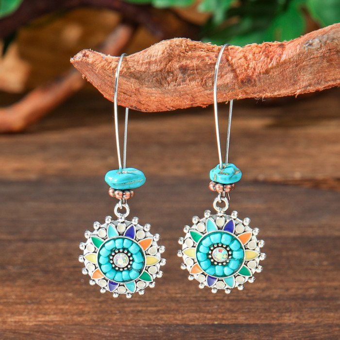 Hot-Selling Turquoise Earring Set Retro Bohemian Style Geometric Tassel Earrings Direct From Manufacturer, Jewelry Sets