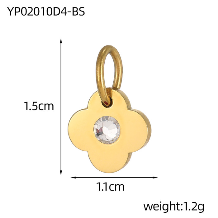 Fashion Light Luxury Stainless Steel Inlaid Zircon Lucky Four-Leaf Flower Pendant DIY Bracelet Necklace Flower Connec...