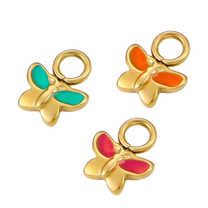 European and American Cross-Border New Colorful Butterfly DIY Stainless Steel Jewelry Accessories Oil Drop Accessories Keychain Pendant Jewelry