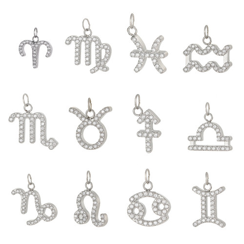 CNC Inlaid Full Diamond 12 Zodiac Pendant Titanium Steel Vacuum Plating Necklace Earring Accessories DIY Jewelry Accessories