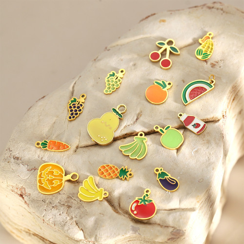European and American Hot-Selling Fashion Simple DIY Stainless Steel Accessories Oil-Drip Fruit Banana Apple Set Pendant