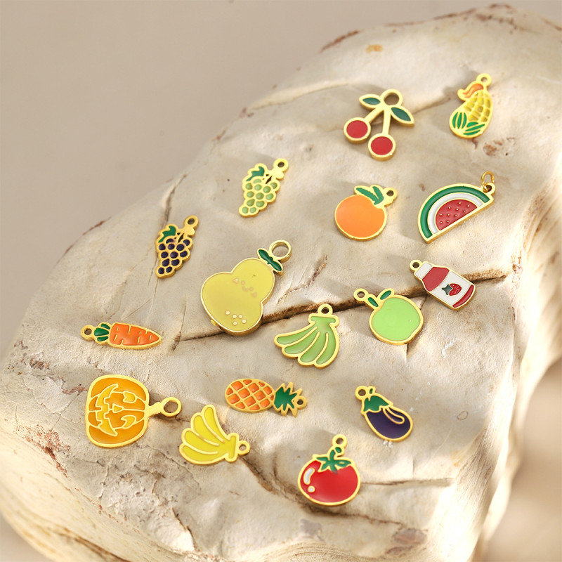 European and American Hot-Selling Fashion Simple DIY Stainless Steel Accessories Oil-Drip Fruit Banana Apple Set Pendant