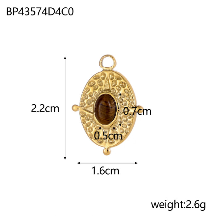 French Retro Natural Stone Titanium Steel Pendant Heart Sun Crown Water Drop Eye Horn Stainless Steel Jewelry Accesso...