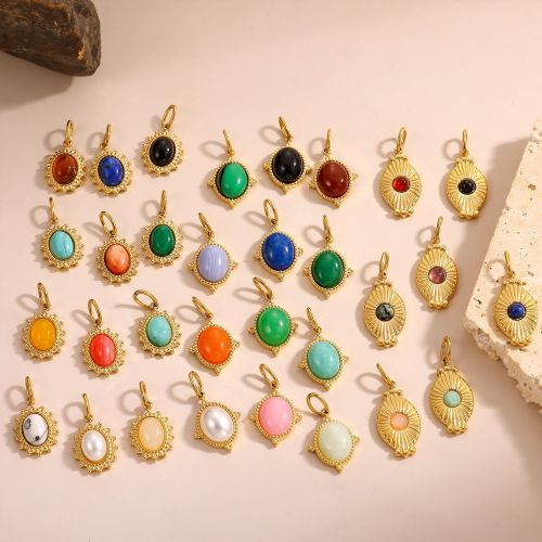 European and American INS Style Light Luxury High-End Natural Stone Inlaid Titanium Steel Pendant French Retro Stainless Steel DIY Jewelry Accessories