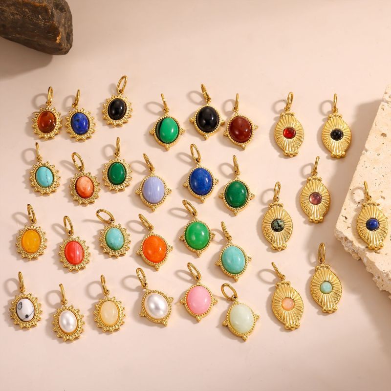 European and American INS Style Light Luxury High-End Natural Stone Inlaid Titanium Steel Pendant French Retro Stainless Steel DIY Jewelry Accessories