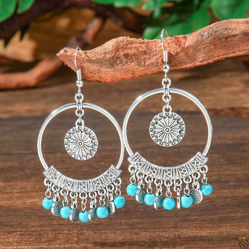 Cross-Border Hot-Selling Turquoise Earrings Multi-Piece Set Bohemian Style Personality Geometric Earrings Wholesale