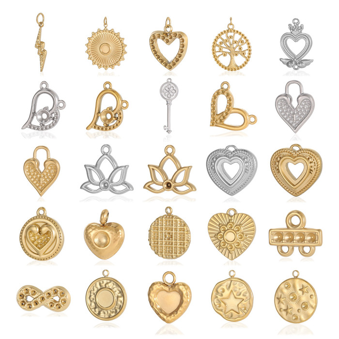Stainless Steel Heart-Shaped Flower Pendant Personality Simple Fashion Versatile Pendant DIY Bracelet Necklace Access...