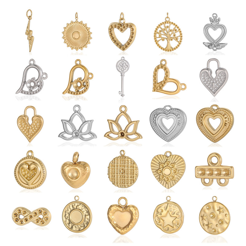 Stainless Steel Heart-Shaped Flower Pendant Personality Simple Fashion Versatile Pendant DIY Bracelet Necklace Accessories Wholesale