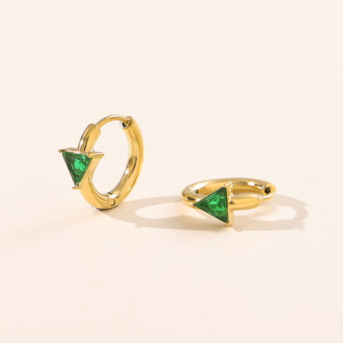 Cross-Border New Colorful Heart Round Triangle Zircon Earrings Titanium Steel Vacuum Plating Hoop Earrings High-End Gemstone