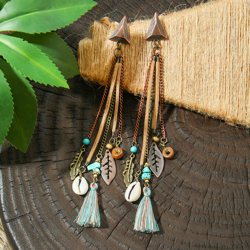 Statement Exaggerated European and American Trend New Earrings for Women Long Tassel Earrings Shell Leaf Drop Earrings Wholesale