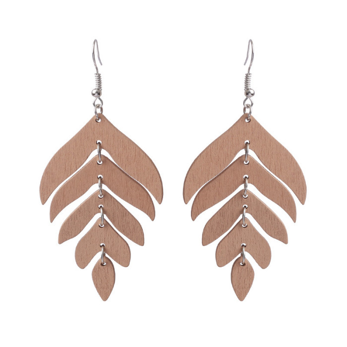 Amazon New Wooden Earrings Bohemian Exaggerated Leaf Drop Earrings Jewelry Manufacturer Wholesale