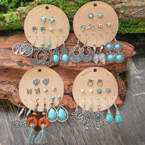 Amazon Hot Sale Bohemian Fashion Textured Metal Earrings Studs Wholesale Ethnic Vacation Style Versatile Earrings