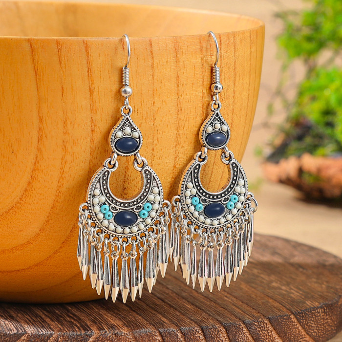 Bohemian Ethnic Style Retro Fashion Earrings for Women Flower Tassel Elegant Earrings Versatile Accessories