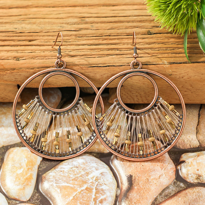 Vintage Earrings for Women European and American Fashion Water Drop Shape Handmade Woven Earrings Cross-Border Exaggerated Ear Jewelry Yiwu Wholesale