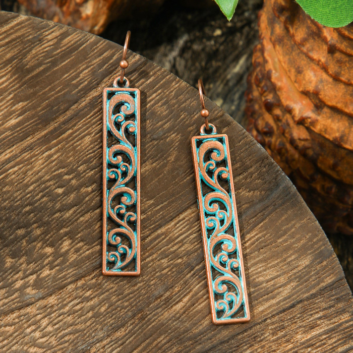 New Hot Sale Simple Personality Ethnic Vacation Style Earrings Vintage Geometric Hollow Exquisite Ear Jewelry Wholesale
