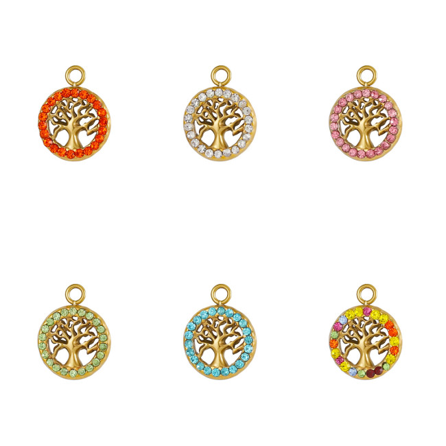 DIY Jewelry Accessories Stainless Steel Micro Pave Zircon Round Hollow Tree of Life Pendant DIY Jewelry Accessories W...