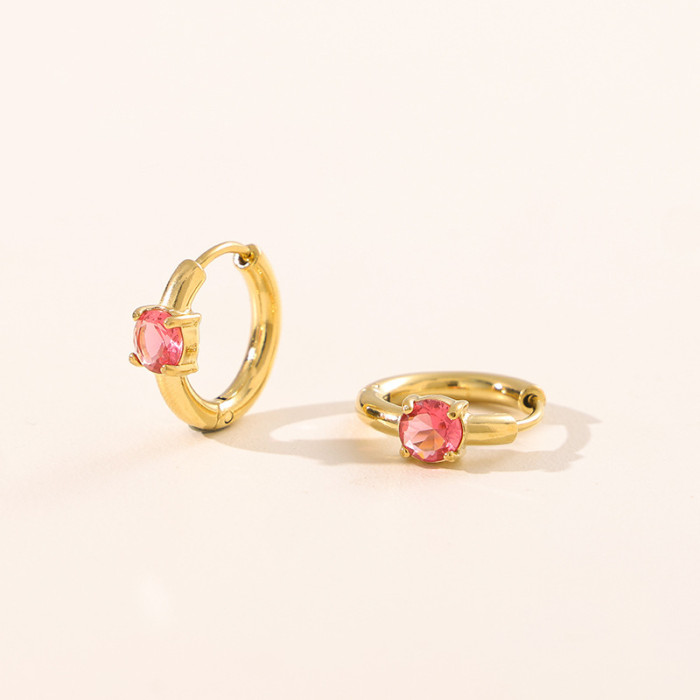 Cross-Border New Colorful Heart Round Triangle Zircon Earrings Titanium Steel Vacuum Plating Hoop Earrings High-End Gemstone