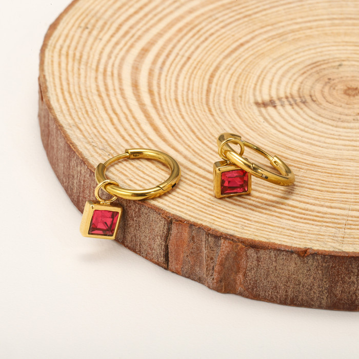 Colorful Zircon Earrings for Women, Style Stainless Steel Square Temperament Ins Earrings, Hoop Earrings for Women, J...