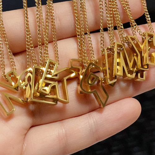 Cross-Border European and American 26 Letter Necklace for Women Stainless Steel Initial Pendant Light Luxury High-End Gold Clavicle Chain