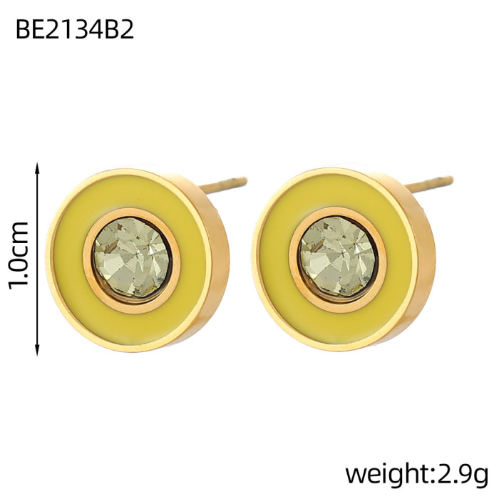 Colorful Round Niche High-End Stainless Steel Geometric Round Earrings Versatile Women's Earrings Jewelry Wholesale
