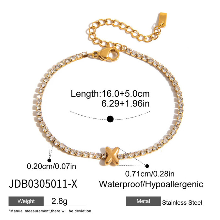 Hot Sale Stainless Steel Chubby Bubble with Rhinestone 26 Letter Bracelet Light Luxury Jewelry Bracelet Jewelry Whole...