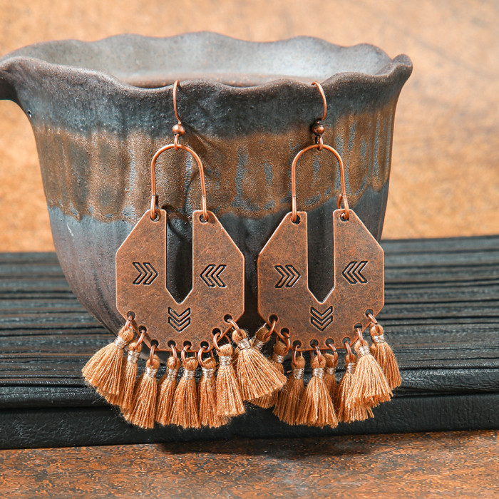 Original Design Retro Ethnic Style Geometric Earrings Yunnan Travel Vacation Style Personality Creative Earrings Yiwu Wholesale