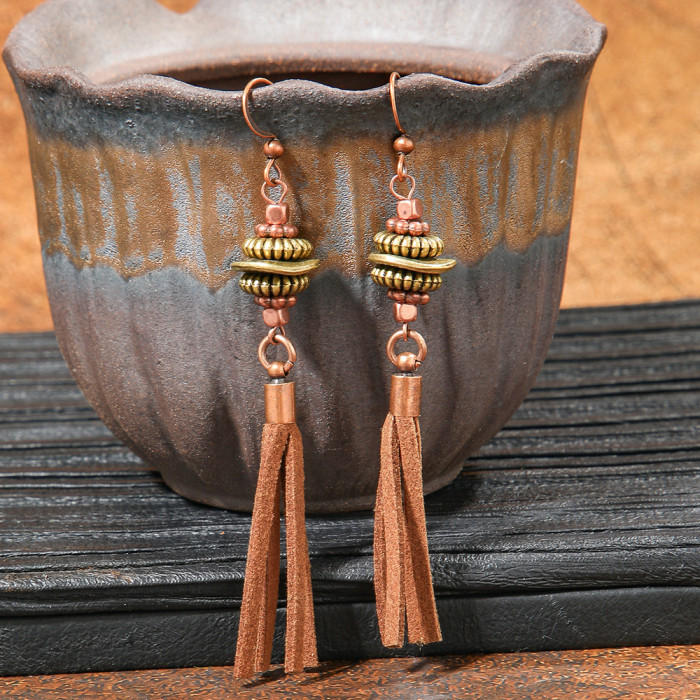 Amazon Cross-Border Jewelry Wholesale Fashion Retro CCB Personality Alloy Geometric Earrings Vacation Style Wooden Drop Earrings