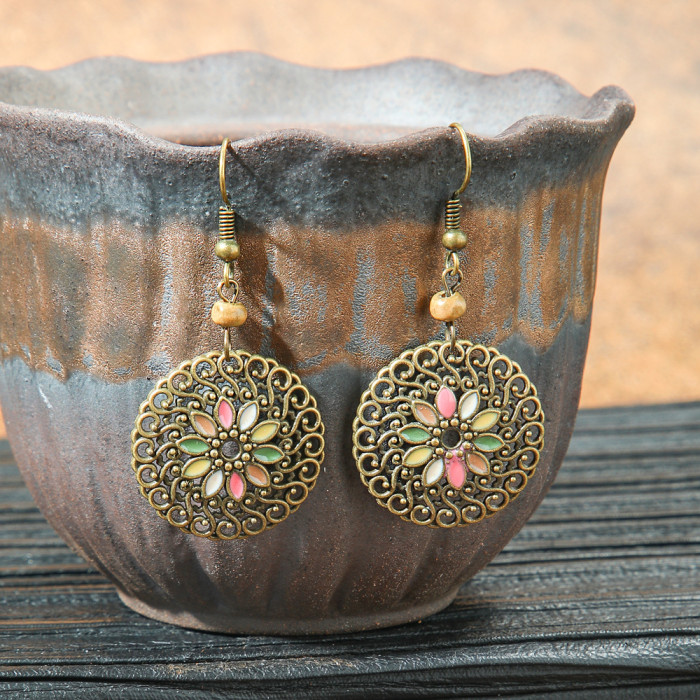 Original Design Retro Ethnic Style Geometric Earrings Yunnan Travel Vacation Style Personality Creative Earrings Yiwu Wholesale