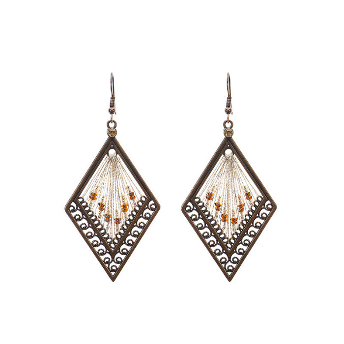 Vintage Earrings for Women European and American Fashion Water Drop Shape Handmade Woven Earrings Cross-Border Exaggerated Ear Jewelry Yiwu Wholesale