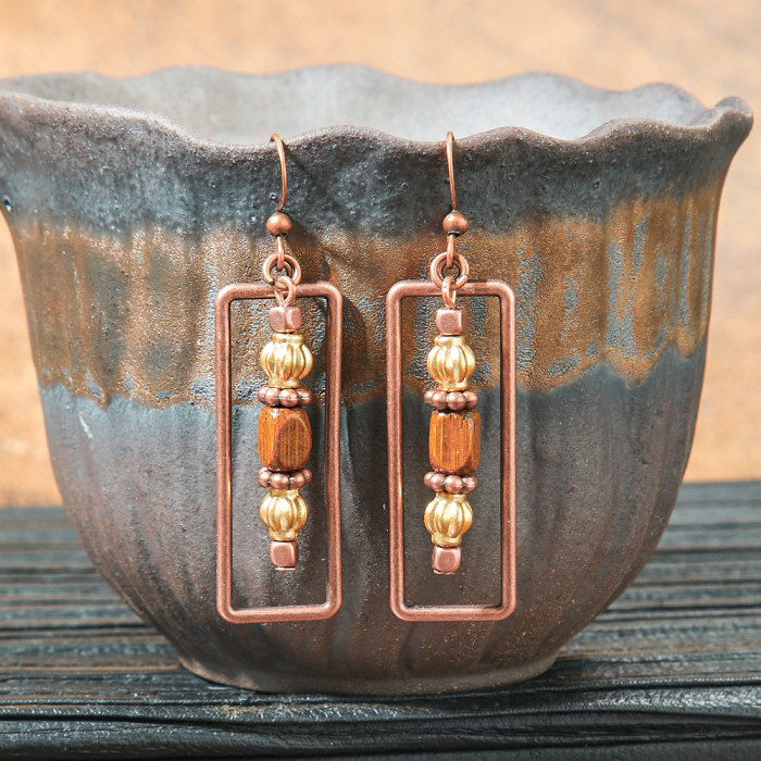 Original Design Retro Ethnic Style Geometric Earrings Yunnan Travel Vacation Style Personality Creative Earrings Yiwu Wholesale