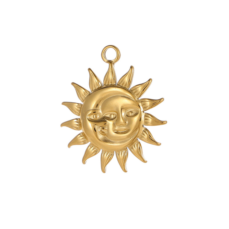 European and American Retro Baroque Stainless Steel Sun Element Star Round Pendant DIY Pendant Personality Hip Hop Earrings Accessories