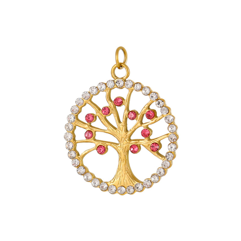 New Original European and American Jewelry Micro Inlay Craft Necklace Creative Colorful Tree Life Tree Pendant Stainless Steel Clavicle Chain