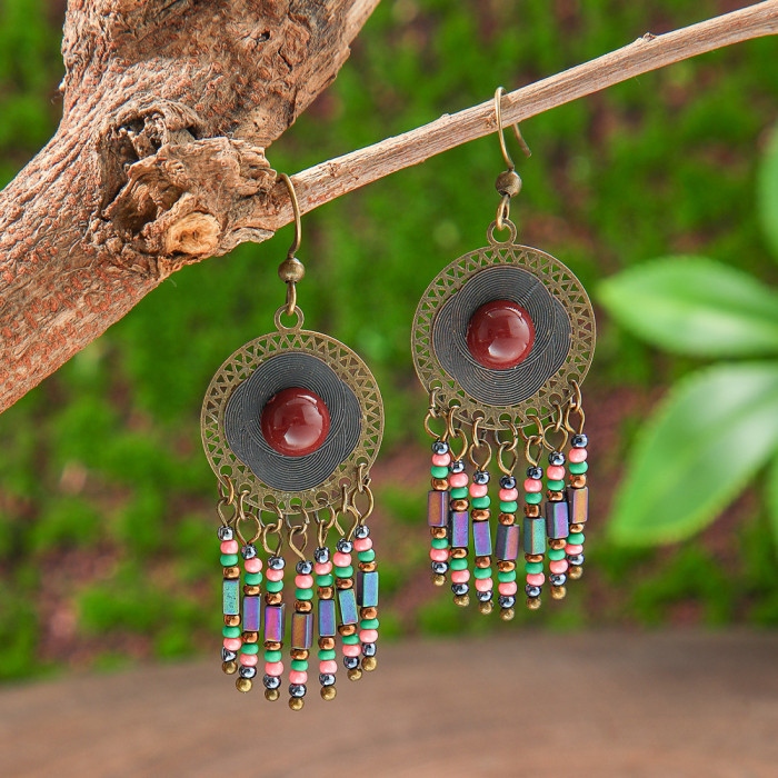 Vintage Ethnic Style Colorful Oil Drop Earrings Bohemian Exotic Design Versatile Jewelry Manufacturer