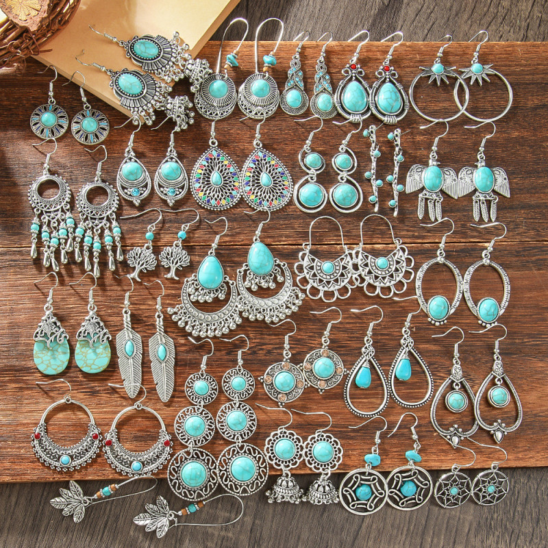 Amazon Cross-Border Wholesale Bohemian New Turquoise Earrings Vacation Ethnic Style Hot-Selling Versatile Earrings
