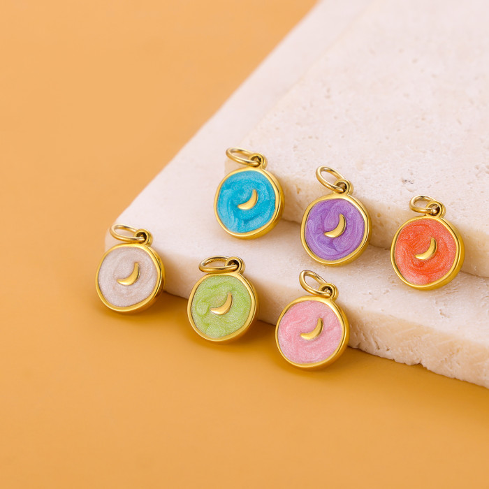 Korean Style Stainless Steel Oil Drop Star Moon Round Pendant Accessories DIY Jewelry Earring Accessories Necklace Jewelry