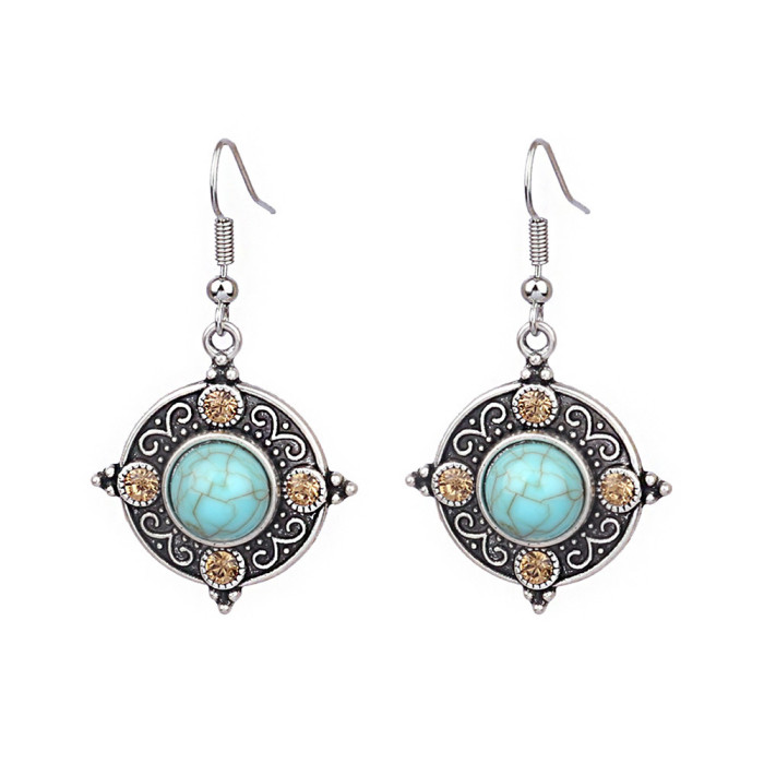 Hot-Selling Super Beautiful Turquoise Earrings Simple Personality Creative Retro Ethnic Style Earrings Wholesale