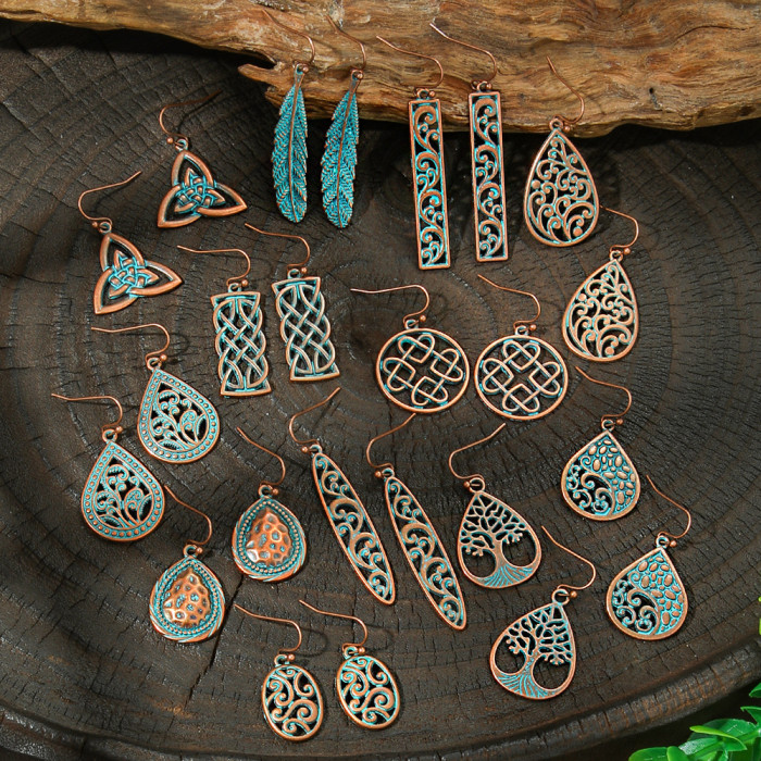 New Hot Sale Simple Personality Ethnic Vacation Style Earrings Vintage Geometric Hollow Exquisite Ear Jewelry Wholesale