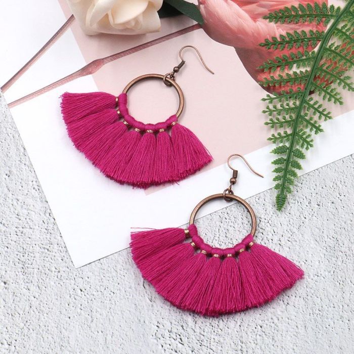 New Bohemian Earrings for Women, European and American Cross-Border Fashion Creative Handmade Fan-Shaped Tassel Earrings