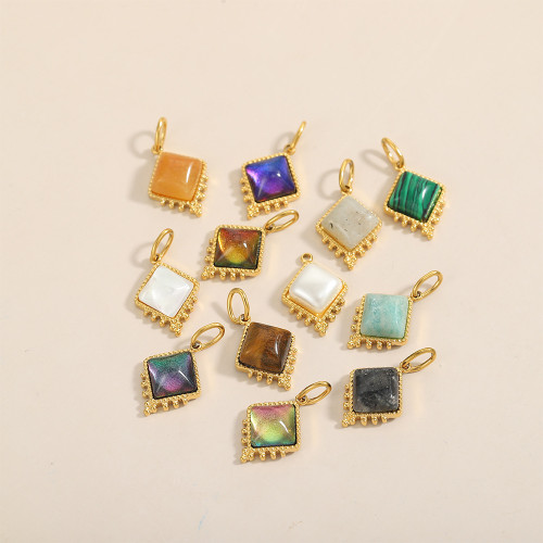 European and American New Style Personality Light Luxury Fashion Versatile Titanium Steel Geometric Quadrilateral Inlaid Natural Stone Accessories Jewelry Wholesale