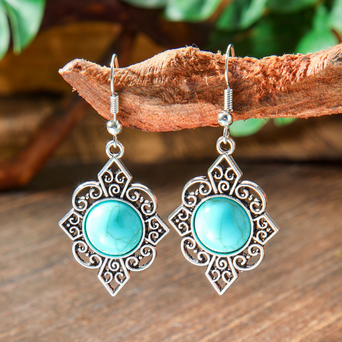 New Hot Selling Bohemian Style Turquoise Earrings Vintage Creative Personality Alloy Texture Earrings Wholesale