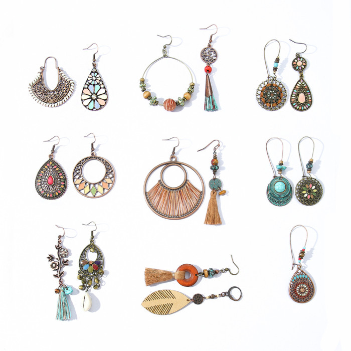 Bohemian Style Retro Fashion Long Personality Earrings Yunnan Travel Vacation Style Versatile Earrings Wholesale