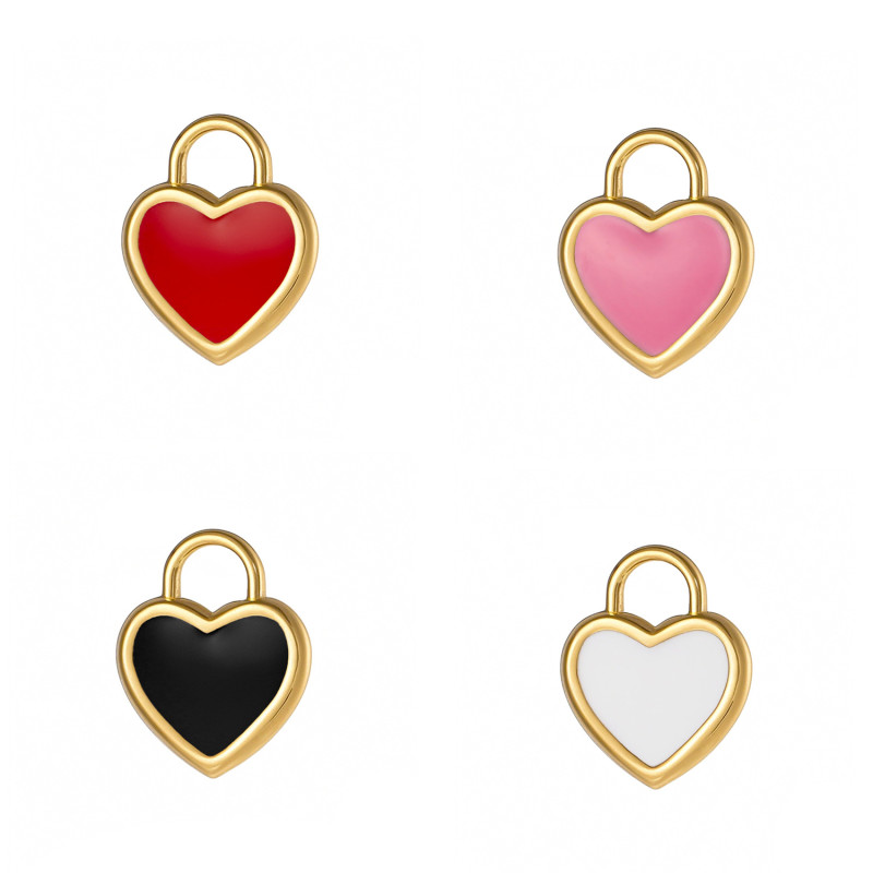 Cross-Border Hot Sale New Candy Color Oil Drop Heart Stainless Steel Accessories Necklace Earrings Heart Pendant Charms