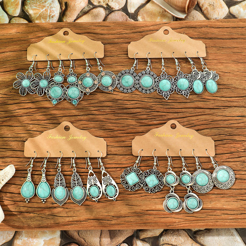 European and American Cross-Border Hot-Selling Super Beautiful Turquoise Earrings Simple Personality Creative Retro Ethnic Style Earrings Wholesale