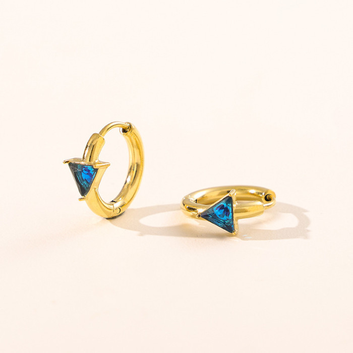 Cross-Border New Colorful Heart Round Triangle Zircon Earrings Titanium Steel Vacuum Plating Hoop Earrings High-End Gemstone