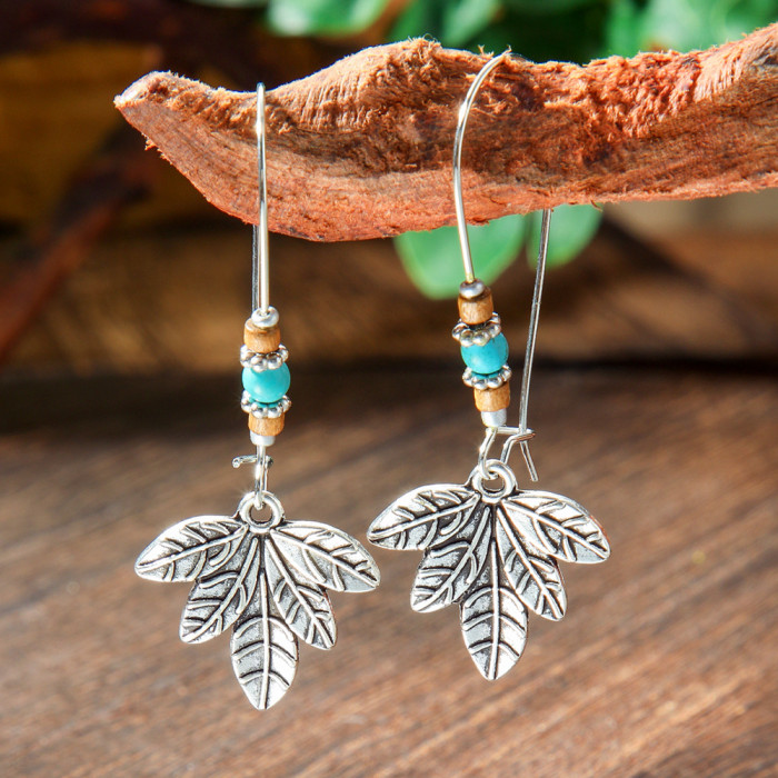 Cross-border European and American New Style Earrings Silver Geometric Metal Turquoise Drop Earrings Bohemian Personality Ear Jewelry Wholesale