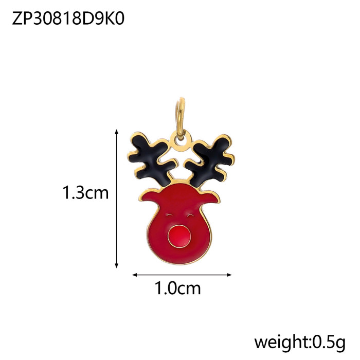 Santa Claus Cute Cartoon Pendant Stainless Steel 14K Gold Plated Reindeer Snowman Sock Accessories, Necklaces