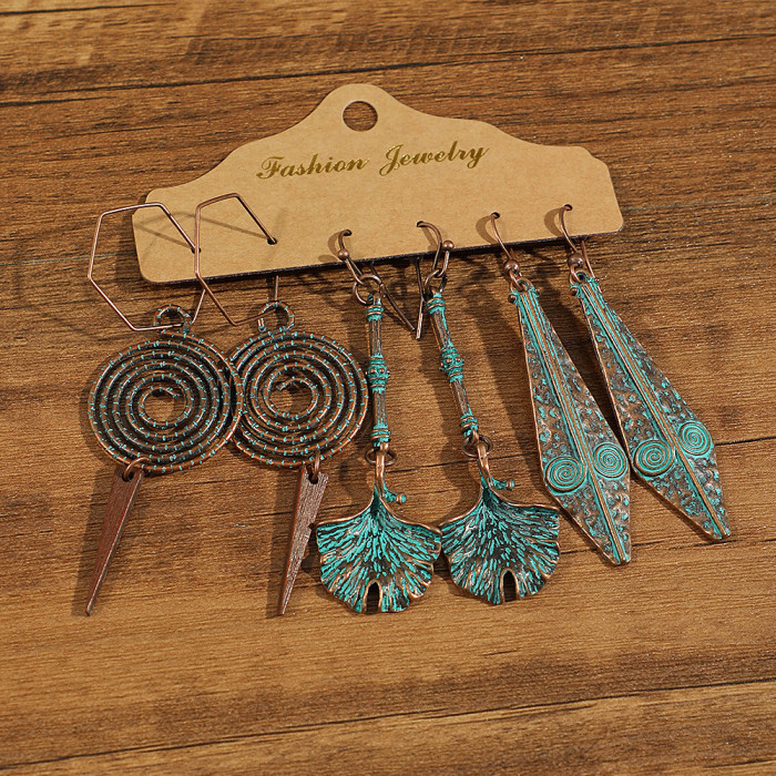 Retro Alloy Earrings for Women, Fashion Irregular Geometric Earrings, Hot Sale 3-Pair Pack Wholesale