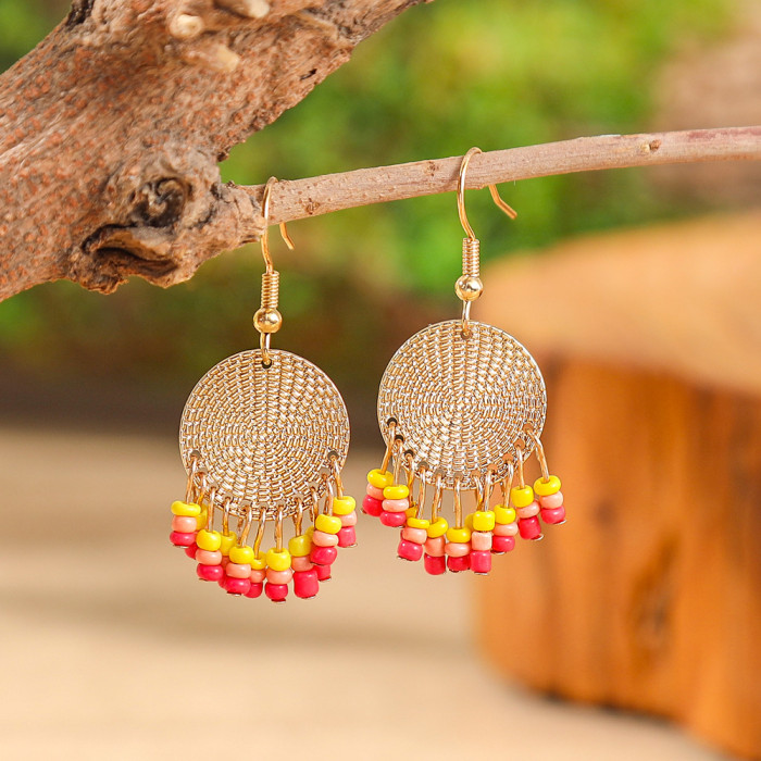 Cross-Border New Bead Earrings for Women European and American Fashion Palace Style Vintage Gold Tassel Earrings Wholesale